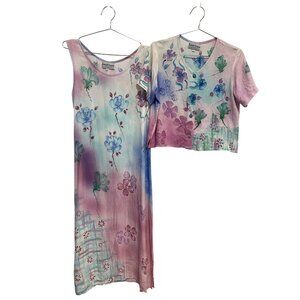 Vintage 90s Tropical Summer Resortwear 2-PC Set Size Small Medium Floral Hand Pa